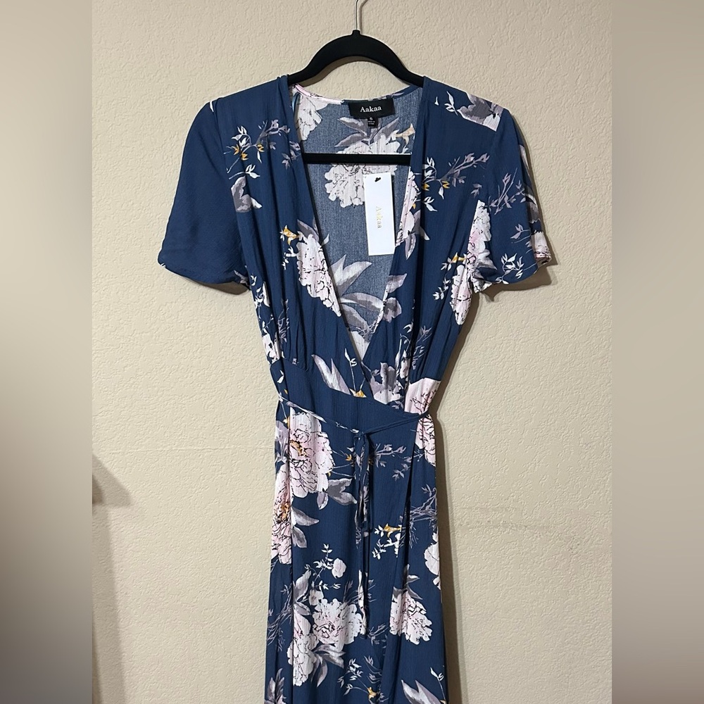 New Aakaa Floral Wrap Dress, Small, Maxi